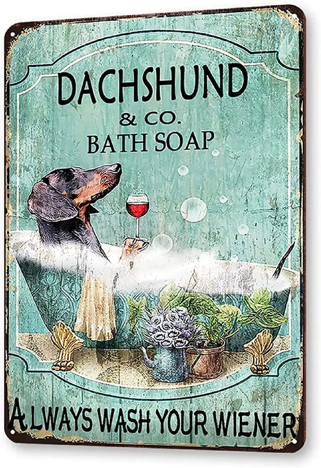 Mconlwa TINME Dachshund & Co. Bath Soap Tin Sign Wash Your Wiener Metal Sign Vintage Bar Home Bathroom Wall Decoration Sign