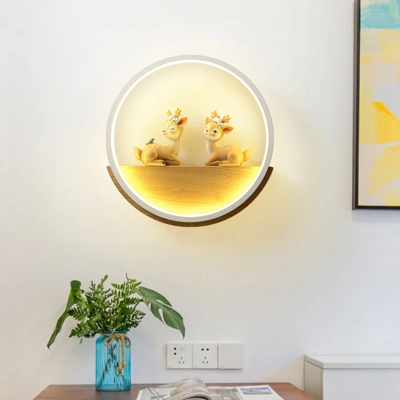 Artpad Đèn LED Bắc Âu Đèn Gỗ Dành Cho Trẻ Em Kids Phòng 19 Hươu Đèn Phòng Ngủ Trẻ Em Tường Sconce trang Trí Treo Tường