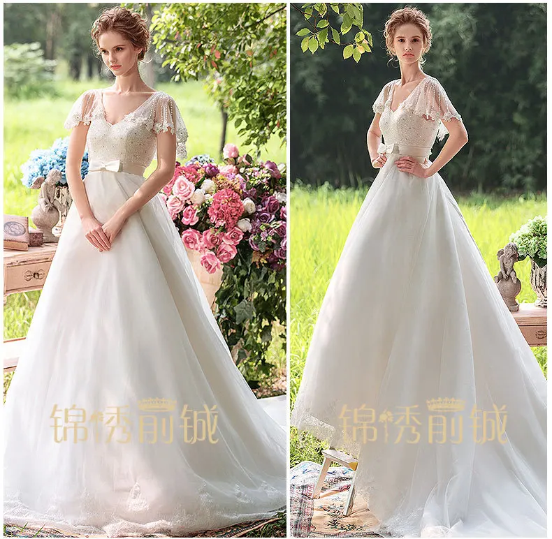 

new fashionable cap sleeve v-neck vestido de novia casamento beading bridal gown long sexy wedding dress 2016 free shipping