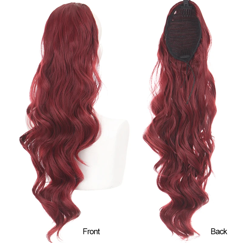 DIFEI Long Red Drawstring Wavy Ponytail Hair Synthetic Ponytail Extension African American for Women Wavy Ponytail