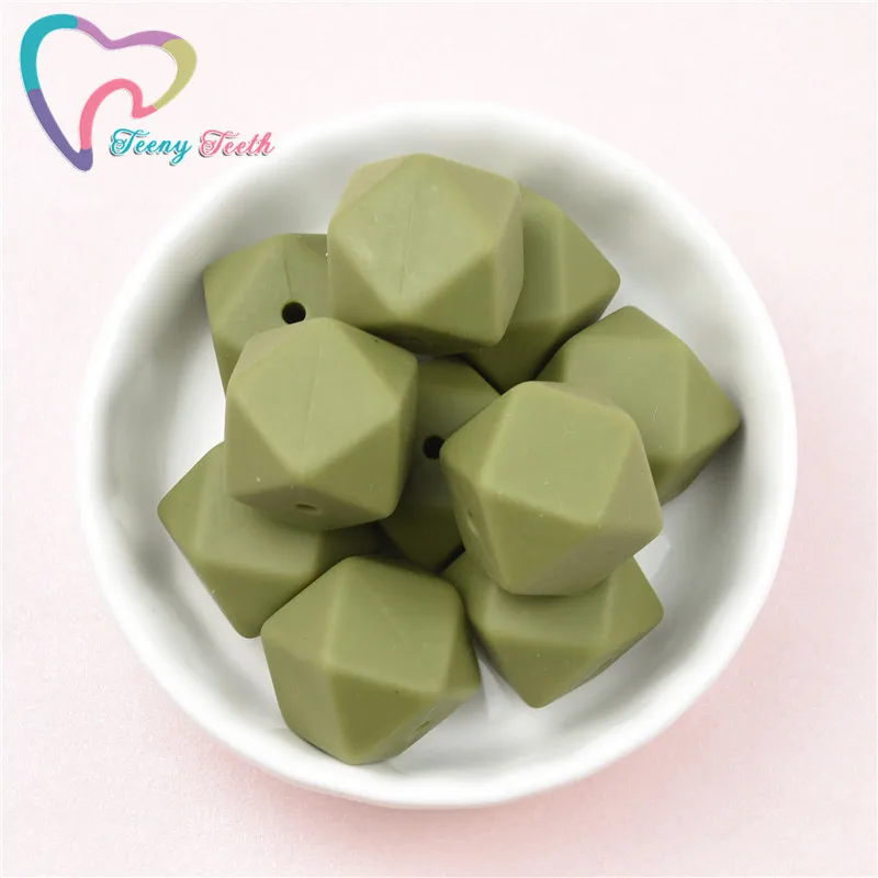 10 PCS Army Green 14-17MM Hexagon Silicone Teething Baby Beads Nursing Chew Necklace DIY Jewelry BPA Free Teether Beads For Baby