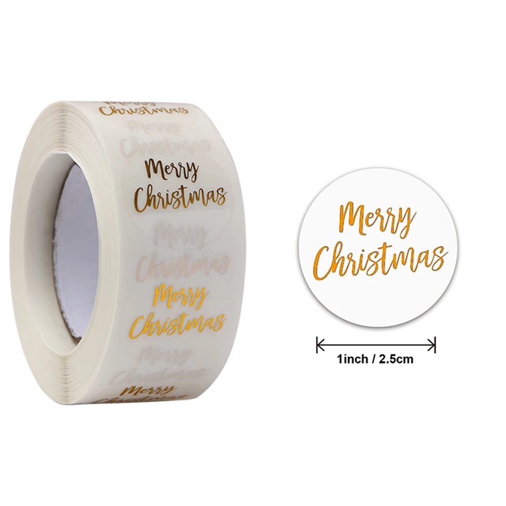 500pcs/roll 2.5cm Gilled Merry Christmas Stickers Round Plastic Transparent Party Gift Seal Label Decoration Stationery Sticker