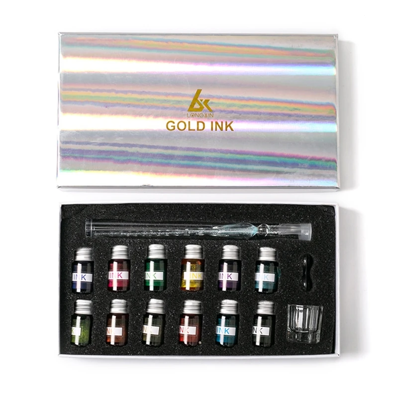 

Crystal Glass Pen Starry Dip Pen Glitter Powder Fountain Pen 12 Colors Gift Box Set Writing Supplies Dropshipping