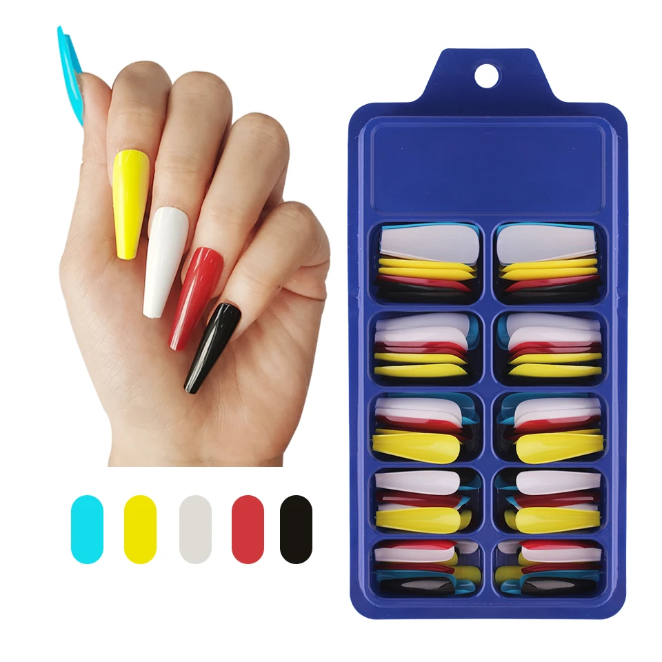 THINKSHOW 전문 다채로운 거짓 손톱 팁 전체 커버 가짜 손톱 긴 발레리나 네일 아트 팁 DIY 매니큐어 장식 도구