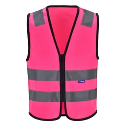 Aykrm alta visibilidade colete de segurança fluorescente rosa reflexivo workwear oi viz com bolsos e zíper personalizado logotipo tráfego