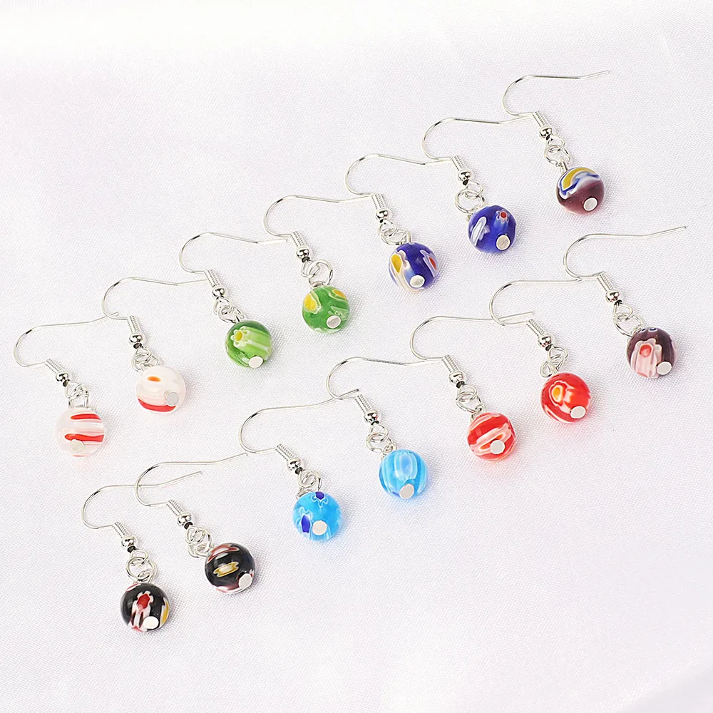 Wholesale Lots 6Pairs Mix Color Hand-Made Murano Glass Women\'s Romatic Silver Plated Elegant Classic Dangle Flowers Earrings