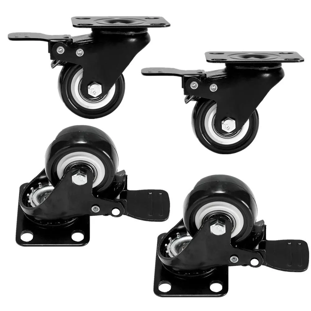 2'' Swivel Casters Wheel 4 Pack PU Rubber Swivel Casters with 360 Degree Each Wheel Capacity 132Lbs ,With Brake