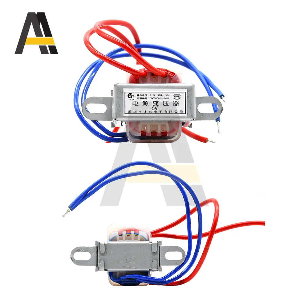 Transformador de potencia de cobre de 2 líneas, voltaje de salida CA 6V, 9V, 12V, 1W EI, núcleo de cobre 50Hz ~ 60Hz, entrada de voltaje único 220V