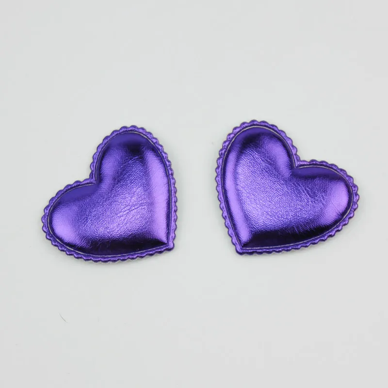 50Pcs 4*4.5cm PU Heart shape Padded Appliques for Baby Headwear Kids Hair Clip Sewing Supplies DIY Craft Decoration wholesale