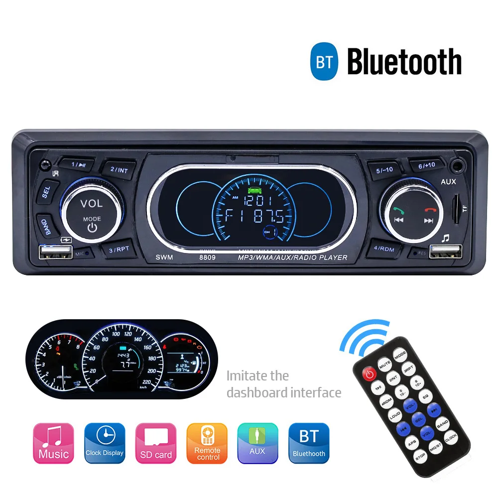 

1-Din в-тире Bluetooth Автомобильный MP3-плеер Аудио двойной Usb TF AUX с приемом УКВ-диапазона и ЖК-дисплей MP3 АВТО музыкальный плеер дистанционного Управление SWM-8809