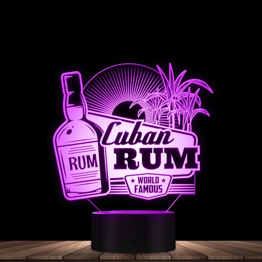 Cuban Rum LED Visual Acrylic Board Display Desk Lamp World Famous Wine Country Cityscape 3D Illuminated Display Color Changable