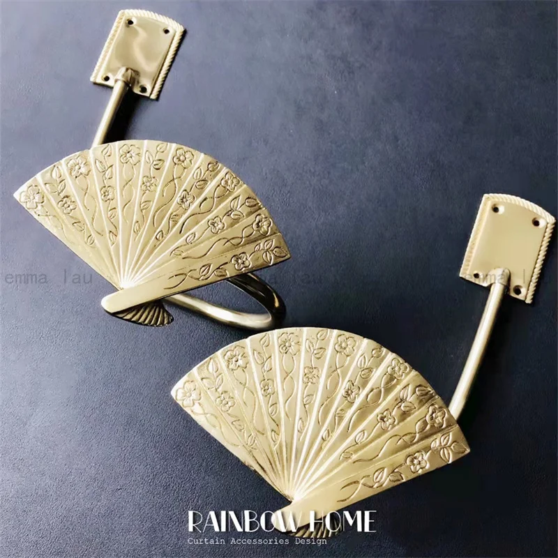 Modern Brass Curtain Hook Gold Swallow Fan Shape Curtain Holdbacks Wall Mounted Decoration Curtain Hanger for Living Room