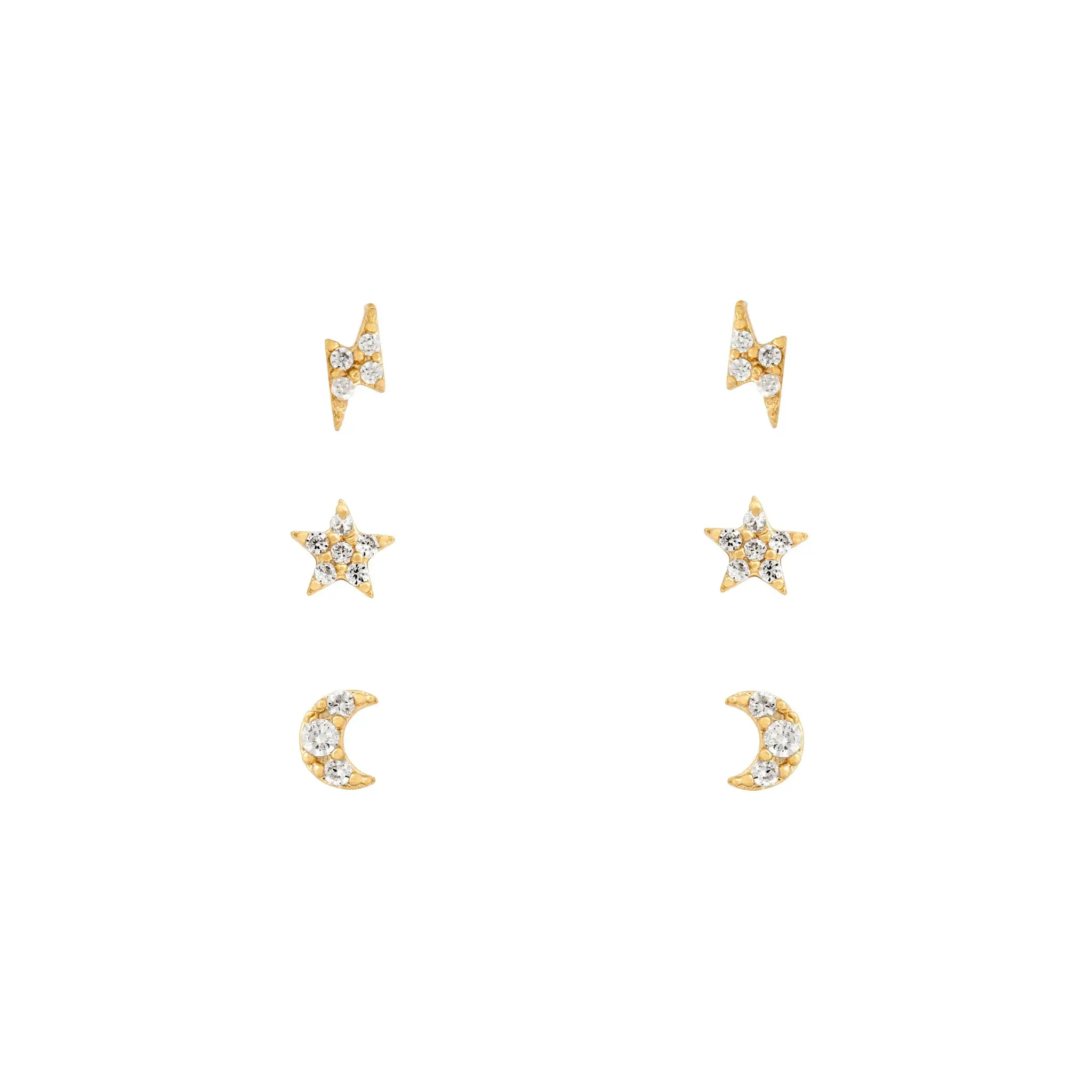 Pendiente de tuerca minimalista para mujer, moderno y Simple, con forma de Luna, Estrella y Rayo, joyería de Ley 925