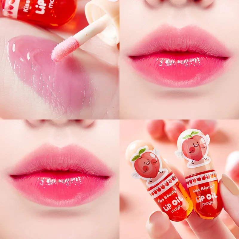 1pcs Temperature Color Changing Lip Gloss Moisturizing Hydrating Wet Peach Liquid Lipstick Mini Cute Makeup Lipgloss Cosmetics