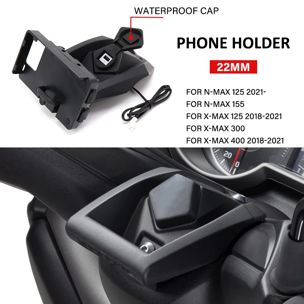 

Motorcycle Black GPS Phone Navigation Bracket USB Charging Port Holder Mount For Yamaha NMAX XMAX 125 N-MAX 155 X-MAX 300 400