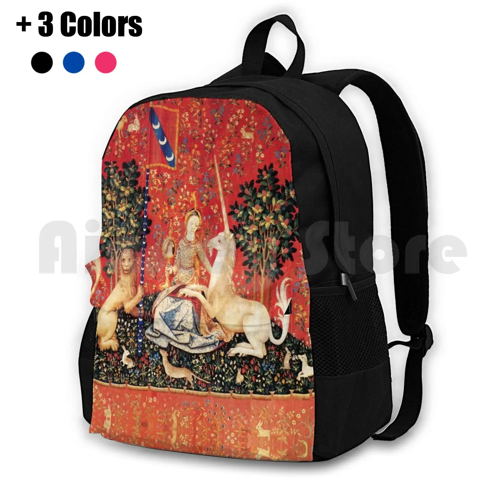 Mochila Unicorn Sight for Women, Flores Fantasia, Animais, Ao ar livre, Caminhada, Equitação, Alpinismo, Cavalo Fantasia, Vermelho, Verde