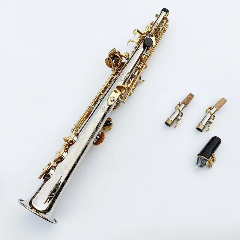 Made in Japan WO37 Soprano Saxophone Silver Plated Body Gold Lacquer Key Brass Saxophone Straight Pipe B(b) Instrument With Case