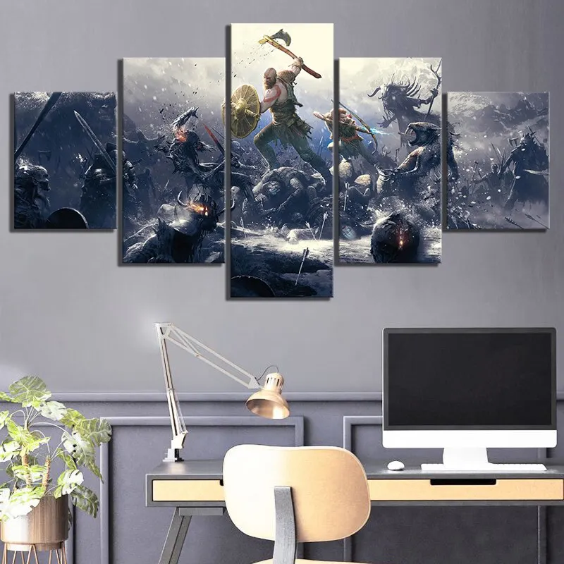 5 Panel God Of War Kratos Game Modular Paintings HD Prints Posters Canvas Wall Art Pictures Gamer Living Room Home Decor