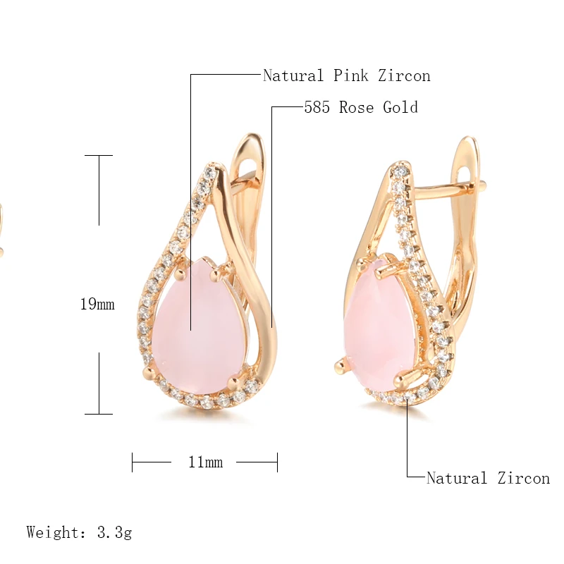 SYOUJYO Pink Natural Zircon Water Drop Earrings For Women 585 Rose Gold Color Exquisite Party Jewelry Anniversary Gift
