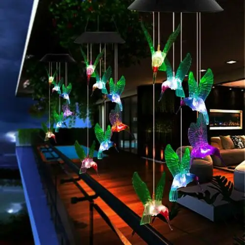 Color-Changing Outdoor LED Solar Lamp Birds Wind Home Garden Decor Solar Light Solar Powered Wind Chime Light