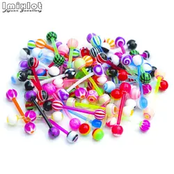 10PCS Colored Flexible UV Silicone Barbell Tongue Piercing Rings Stud 14G Plastic Nipple Tongue Ring Ear Piercing Body Jewelry