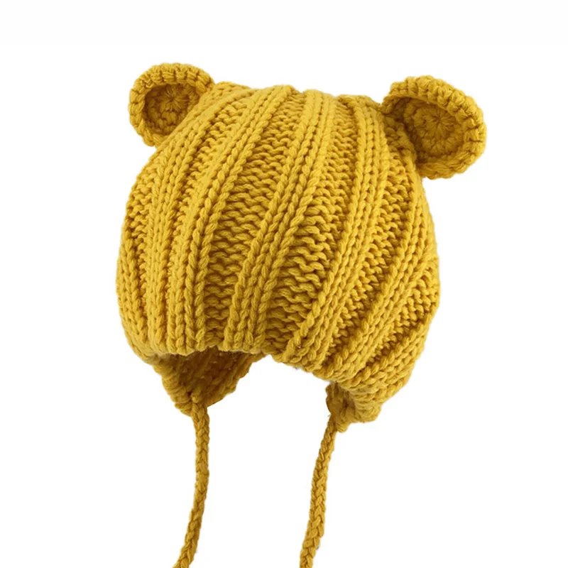 Gorro cálido de lana para bebé, gorro de punto liso con orejas de oso, gorro para niña y niño de 1 a 3 años, 2023