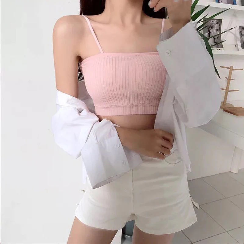 Solid Color Sexy Tank Crop Tops Women Summer Basic Crop Top Streetwear Sleeveless Camis Cool Girls Cropped Tee Camisole Femme