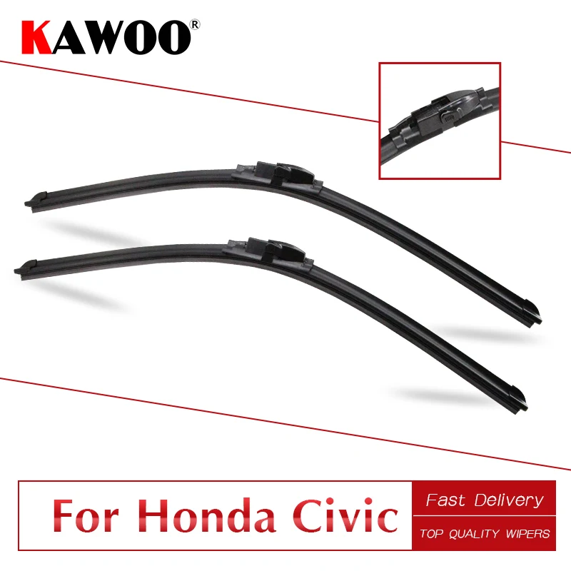 KAWOO For Honda Civic 8 9/Civic Coupe Car Soft Rubber Wipers Blades Model Year From 2005 To 2016 Fit Push Button/U Hook Arms