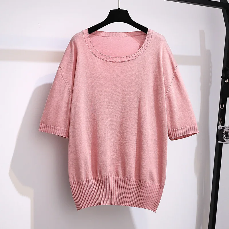 170Kg Plus Size Women\'s Summer Ice Silk Knitted Top Bust 160cm 5XL 6XL 7XL 8XL 9XL 10XL Loose Short-Sleeved Thin Shirt 4 Colors