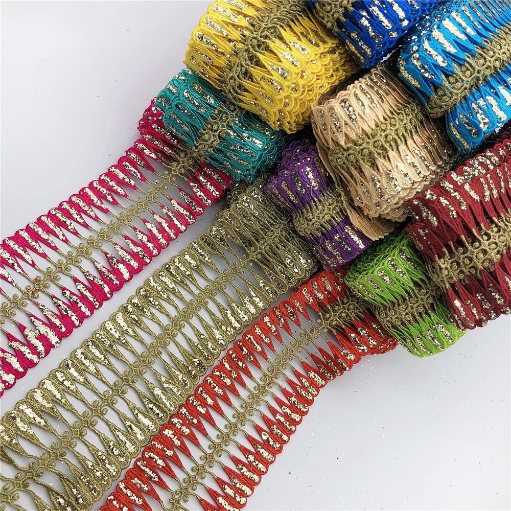 10yards Vintage Metallic Embroidered Motif Lace Nigeria Venice Trim Crochet Cord Wide 9.5CM