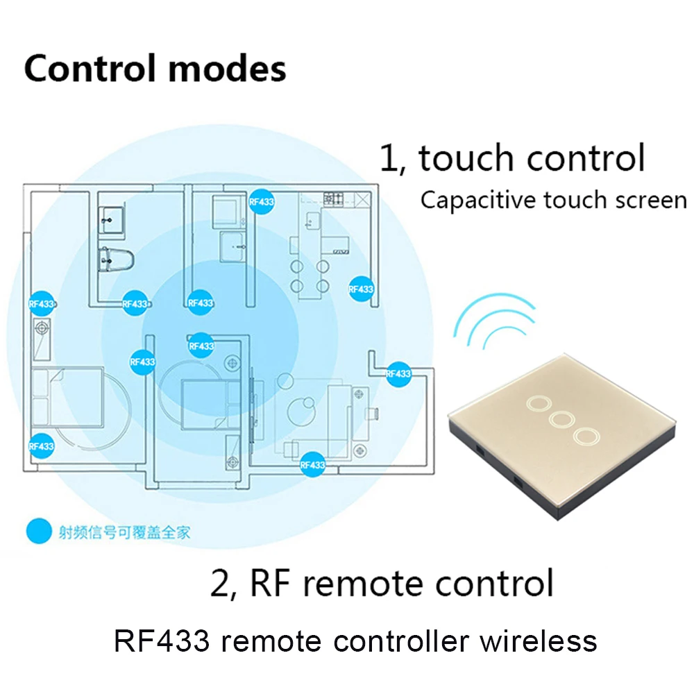 Remote controller 433MHz RF433 Wireless controller dengan Marah Kaca Panel untuk cahaya 433M Hz Switch