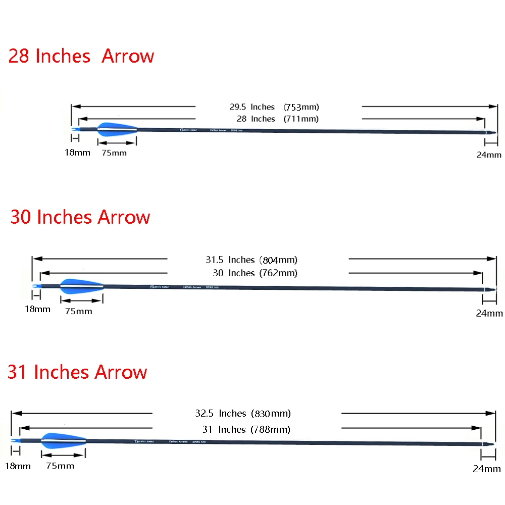 28/30/31 Inch Spine 500 Carbon Arrow for Compound & Recurve Bow Hunting and Archery Shooting Targeting