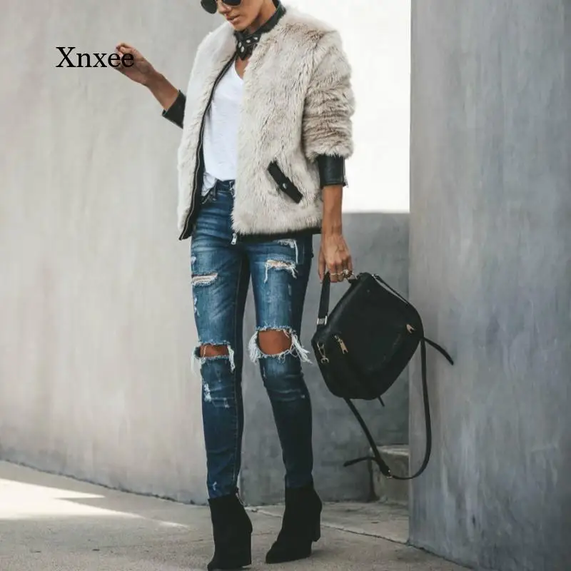 Winter Ladies Fashion Soft Teddy Bear Polar Fleece Pu Leather Patchwork Straight Thick Warm Zipper Coat Jacket Oversized Coat