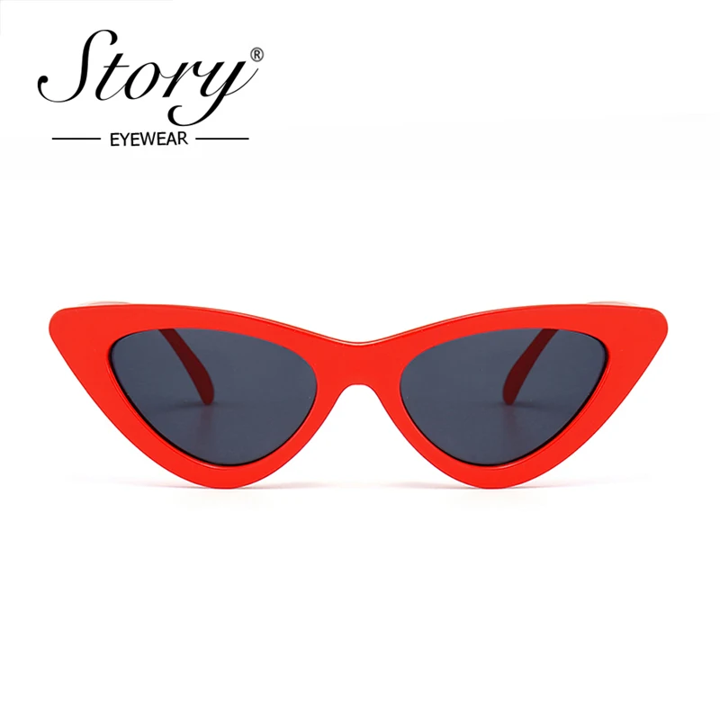 

STORY 2018 Small Cat Eye Sunglasses Vintage Retro Triangle Cateye Clear Lens Sun Glasses Red Black Shades Female 90S Sunglasses