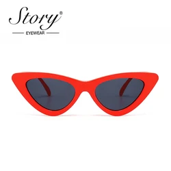 STORY 2018 Small Cat Eye Sunglasses Vintage Retro Triangle Cateye Clear Lens Sun Glasses Red Black Shades Female 90S Sunglasses