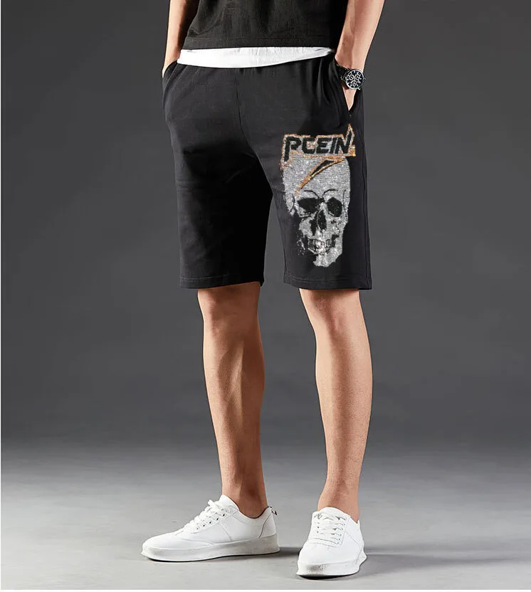 New  Men's Summer Casual Skull Shorts Men Straight  Male Fashion Cotton Beach Short  Hot drill  Plus Size 4XL