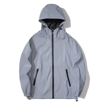 NEW SIZE Night Reflective Jackets Double Fabric Windbreaker Hooded Jacket Men Hip Hop Dancer Waterproof Zipper Coats Outwear 3