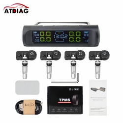 Car TPMS Solar Car TPMS Tire Pressure Monitoring System LCD Clock Time Display Auto Tyre Temperature Alarm