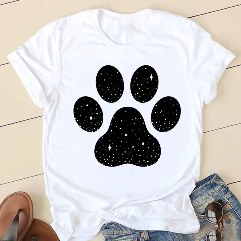 Women Star Dog Paw Funny T-shirts Lady Fashion Clothing Short Sleeve Cartoon Clothes Spring Summer Female Tee Graphic Tshirt