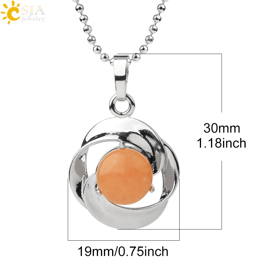 CSJA Natural Stone Pendant Necklace Silver Color Rose Flower Tiny Pendants Cabochon Reiki Crystal Women Charm Jewelry G502