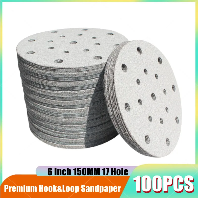 100pc 6 Polegada 17 furos 60-1000 grits lixar discos premium gancho e laço lixa resistente para lixadeiras orbitais aleatórias