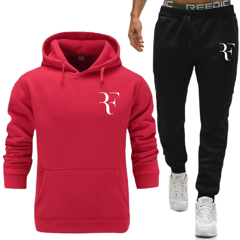 roger federer Men Running Sportswear Suits Sweatshirt Sweatpants Gyms Training Hoodies and Pants 2pcs Sets Tracksuit Coats