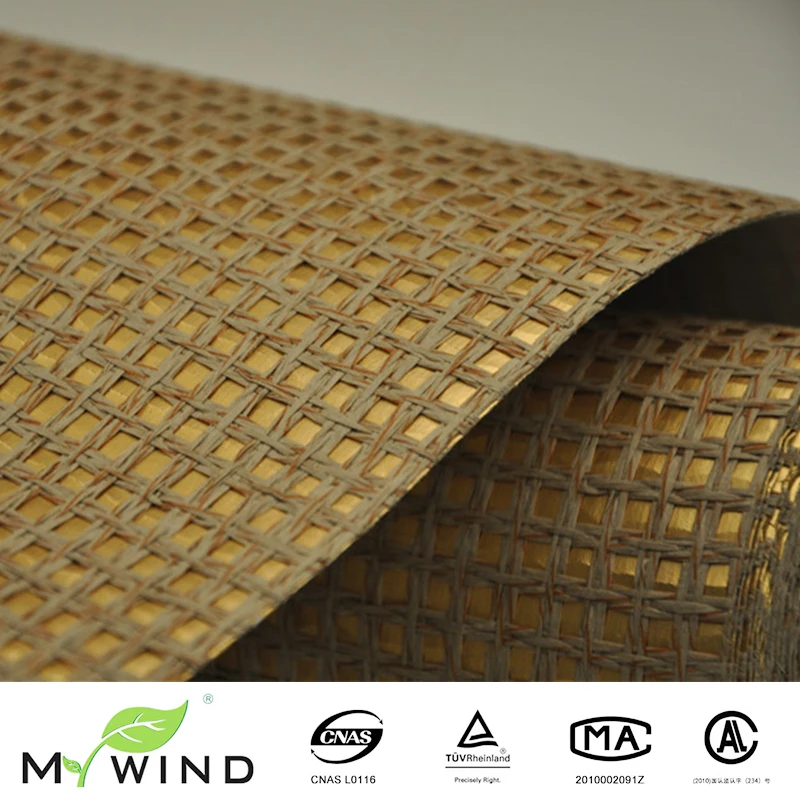 MYWIND Free Sample Grasscloth Gold Wallpaper C325C Luxury 100% Real Natural Material Safety Innocuity 3D Wallcovering In Roll