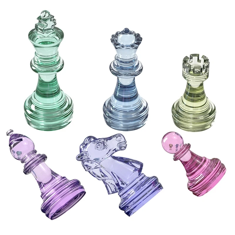 6 Pcs International Chess UV Crystal Mold DIY Craft Chess Pieces Silicone Mould