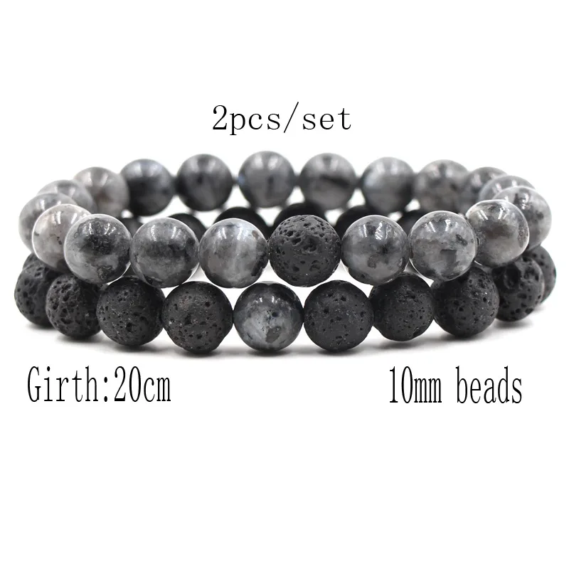 10Mm Zwarte Grijze Stenen Kralen Armbanden Armbanden Paar Armband Voor Liefhebbers Vrouwen & Mannen Sieraden Handgemaakte Trendy Pulseras 2024