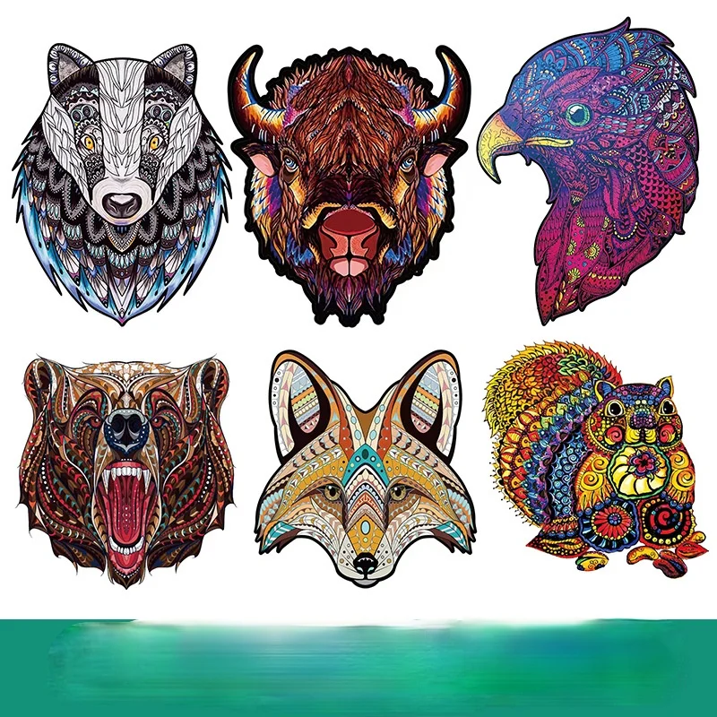 

3D Shaped Wooden jigsaw Puzzle adult Irregular Wild Animal Wolf woods Puzzle Children's Educational puzzle DIY Craft Toys kids