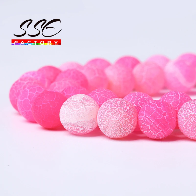 Natural Stone Beads Frost Rose Red Cracked Dream Fire Dragon Veins Agates Beads For Jewelry Making DIY Bracelet 15