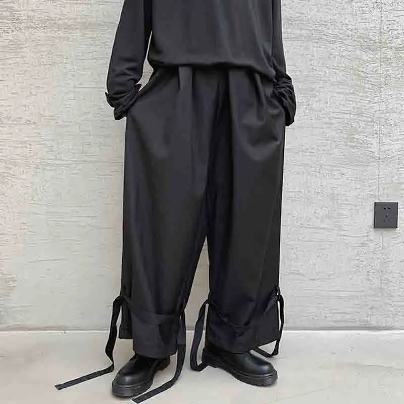 Men's Wide Leg Pants Spring And Autumn New Style European And Japanese Department Personality Strap Design Leisure Large Pants