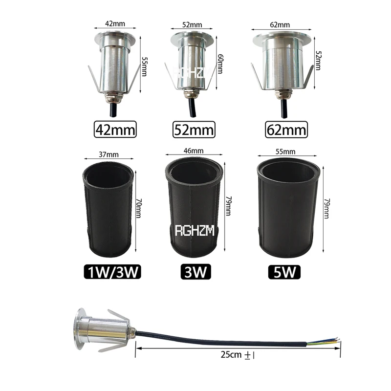 1W 3W 5W LED ใต้ดิน Ground Light สวนโคมไฟชั้นกลางแจ้ง IP67ฝังโคมไฟภูมิทัศน์85-265V DC12/24V