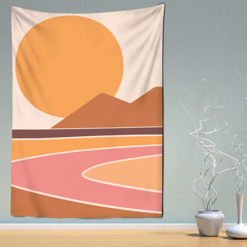 

Girl Mountain Wall Hanging Psychedelic Tapestry Camping Sunrise Oil Painting Pattern Sunset Boho Tapestry Yoga Wall Cloth